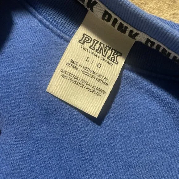Victorias Secret PINK Shirt Womens Sz Large Sweatshirt Royal Blue Crewneck Long - Picture 2 of 5